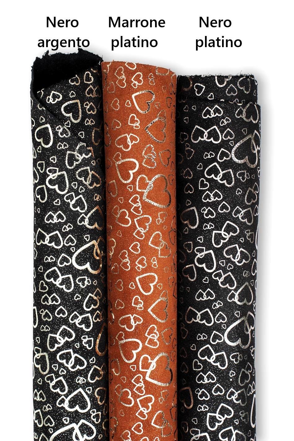 METALLIC HEART print on suede leather hide, soft bright textured split cowhide, ideal for diy projects B19442-MT(st) La Garzarara