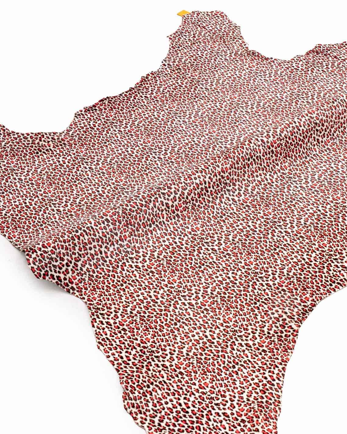 LEOPARD printed hair on leather hide, red - black CHEETAH texture on cream pony calfskin, cowhide for crafting B18985-CV La Garzarara
