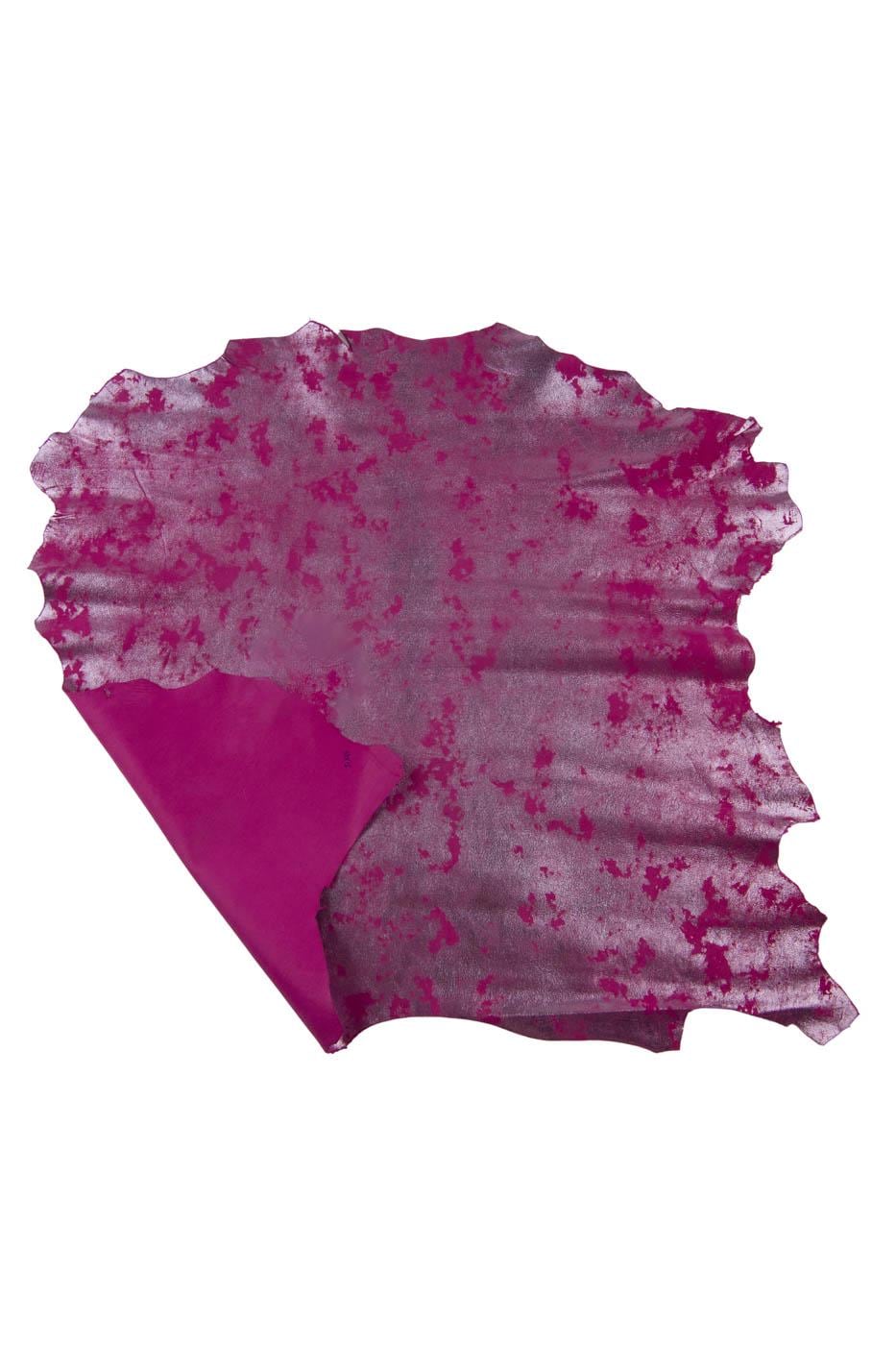 Fuchsia METALLIC leather skin, pink SPARKLE abstract print on soft suede goatskin, ideal for crafters B19412-MT(st) La Garzarara
