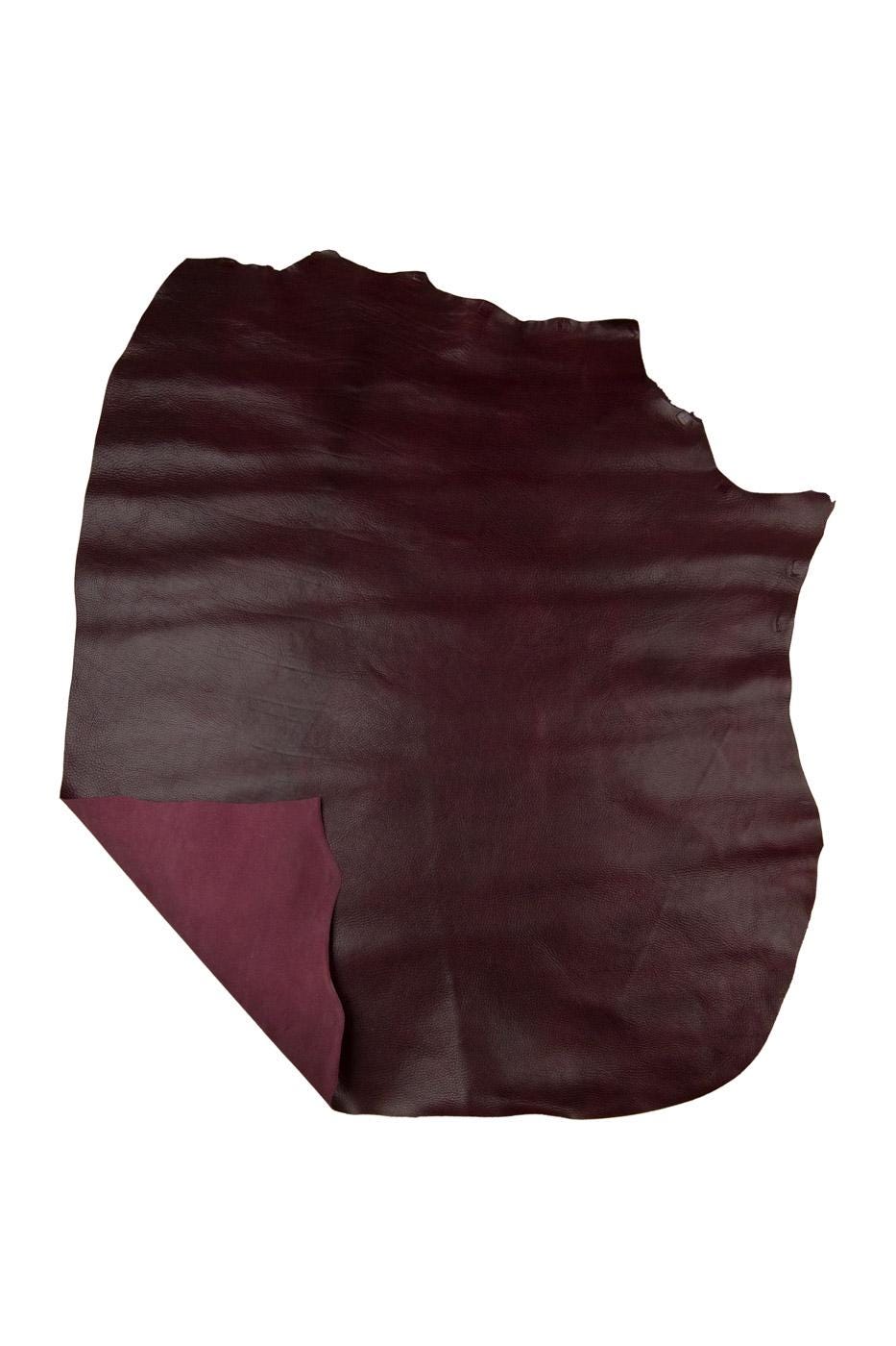 Burgundy genuine pebble GRAIN printed leather hide, GLOSSY soft embossed cowhide, thick calfskin for handcrafted goods B19453-TU Garzarara