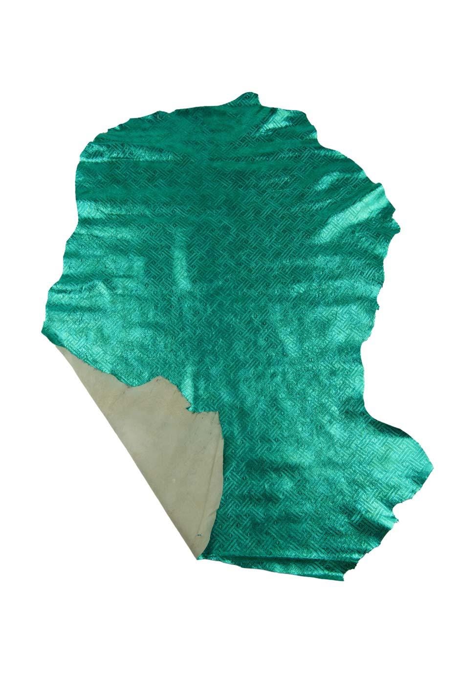Turquoise METALLIC leather skin, aquamarine soft GEOMETRICAL printed goatskin, bright sparkle soft hide B19479-MT(st) La Garzarara
