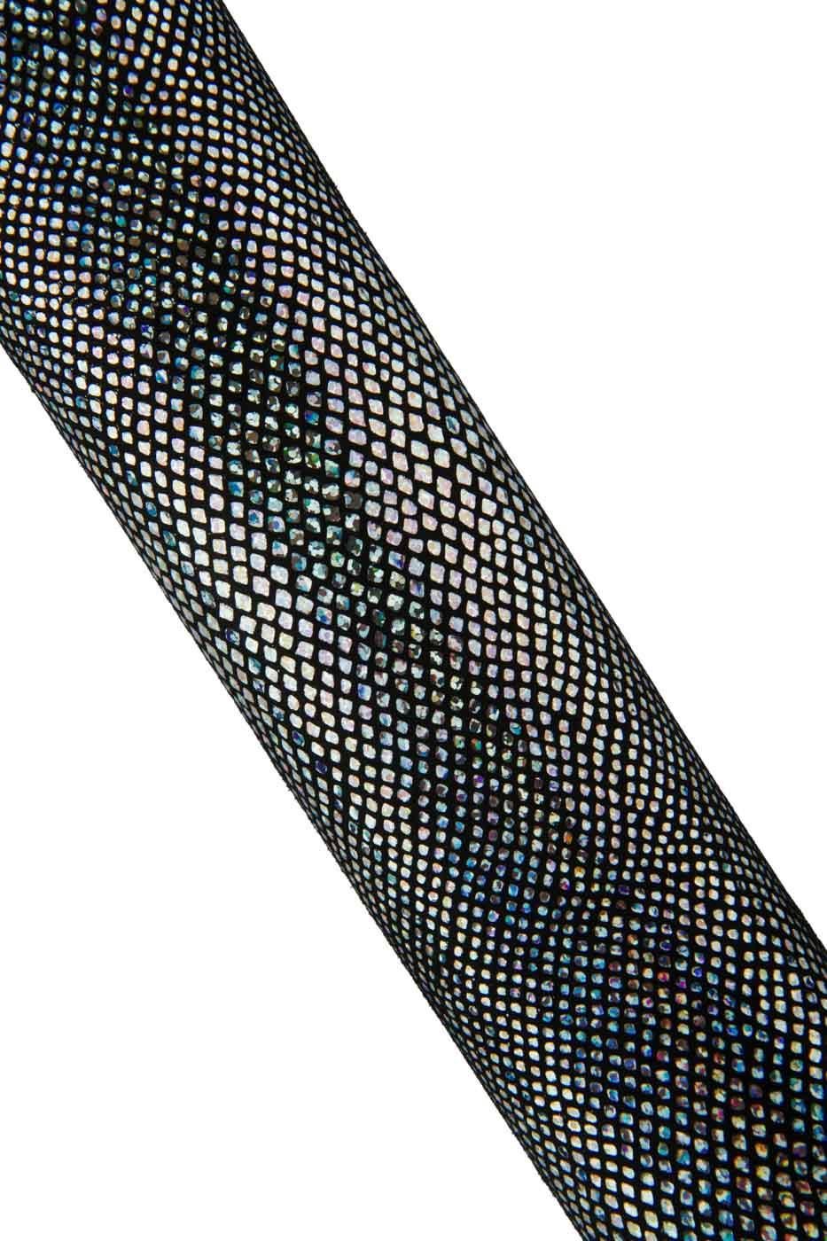 HOLOGRAPHIC metallic REPTILE printed leather skin, iridescent silver snake pattern on black soft suede goatskin B19434-MT(st) La Garzarara