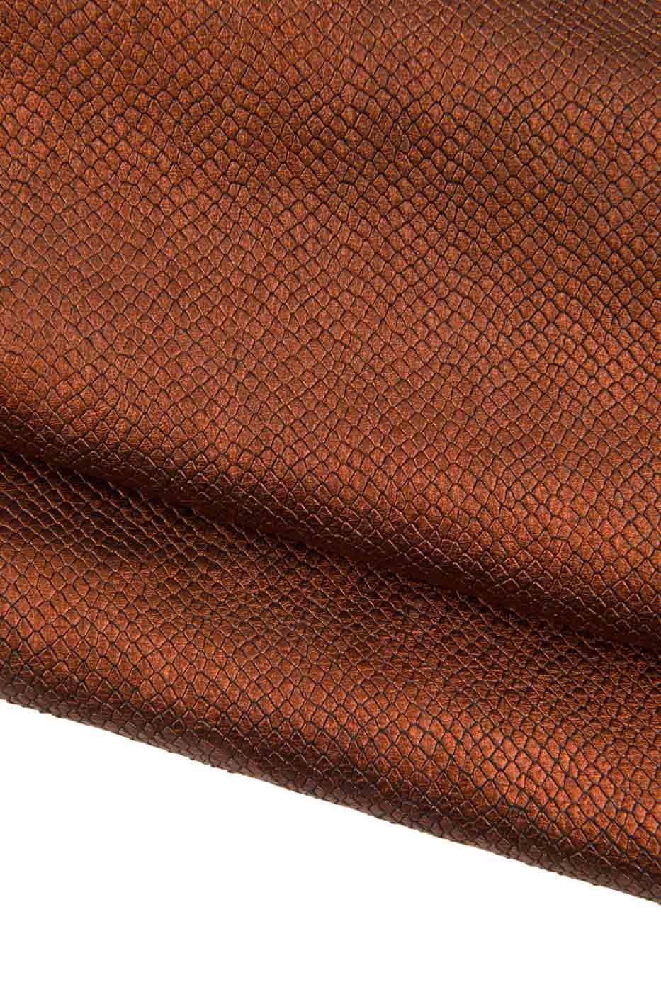 Rust REPTILE embossed leather hide, METALLIC snake printed calfskin, bright soft material for elegant creations B19330-MT(st) La Garzarara