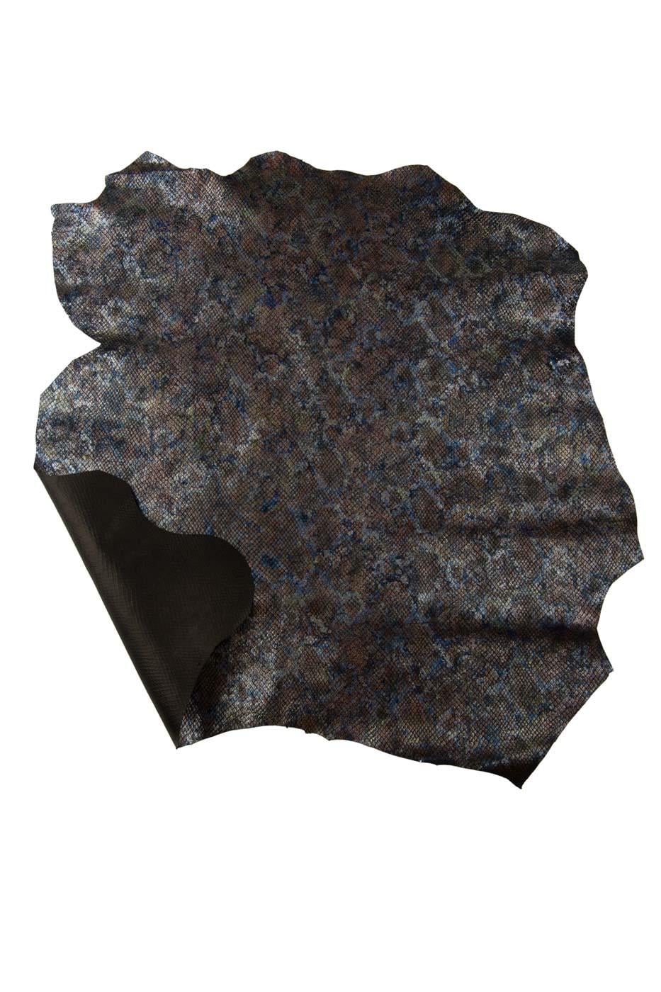 Black PYTHON printed leather hide with multicolor abstract texture, METALLIC printed snakeskin, bright goatskin B19318-MT(st) La Garzarara