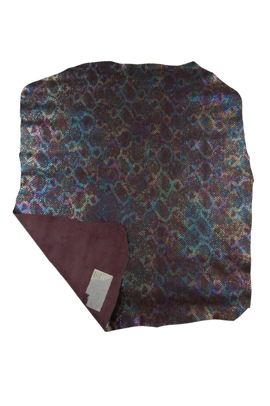 IRIDESCENT metallic SNAKESKIN, brown reptile leather with multicolor holografic pattern - bright soft python B19315-MT(st) La Garzarara