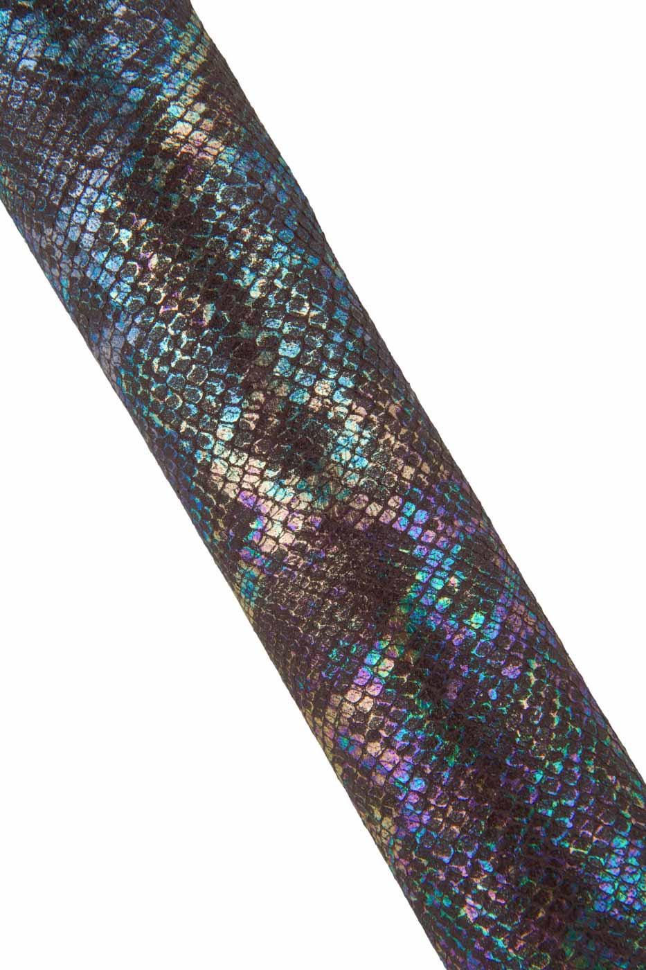 IRIDESCENT metallic SNAKESKIN, brown reptile leather with multicolor holografic pattern - bright soft python B19315-MT(st) La Garzarara