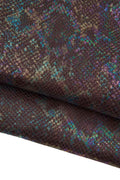 IRIDESCENT metallic SNAKESKIN, brown reptile leather with multicolor holografic pattern - bright soft python B19315-MT(st) La Garzarara