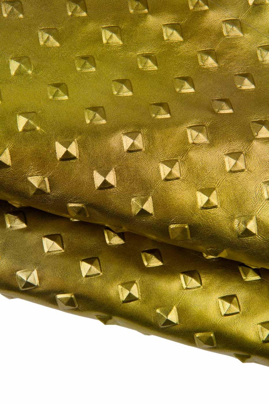 Gold EMBOSSED leather skin, RELIEF printed goatskin, soft metallic hide, 0.6 - 0.8 mm B19386-MT(st) La Garzarara