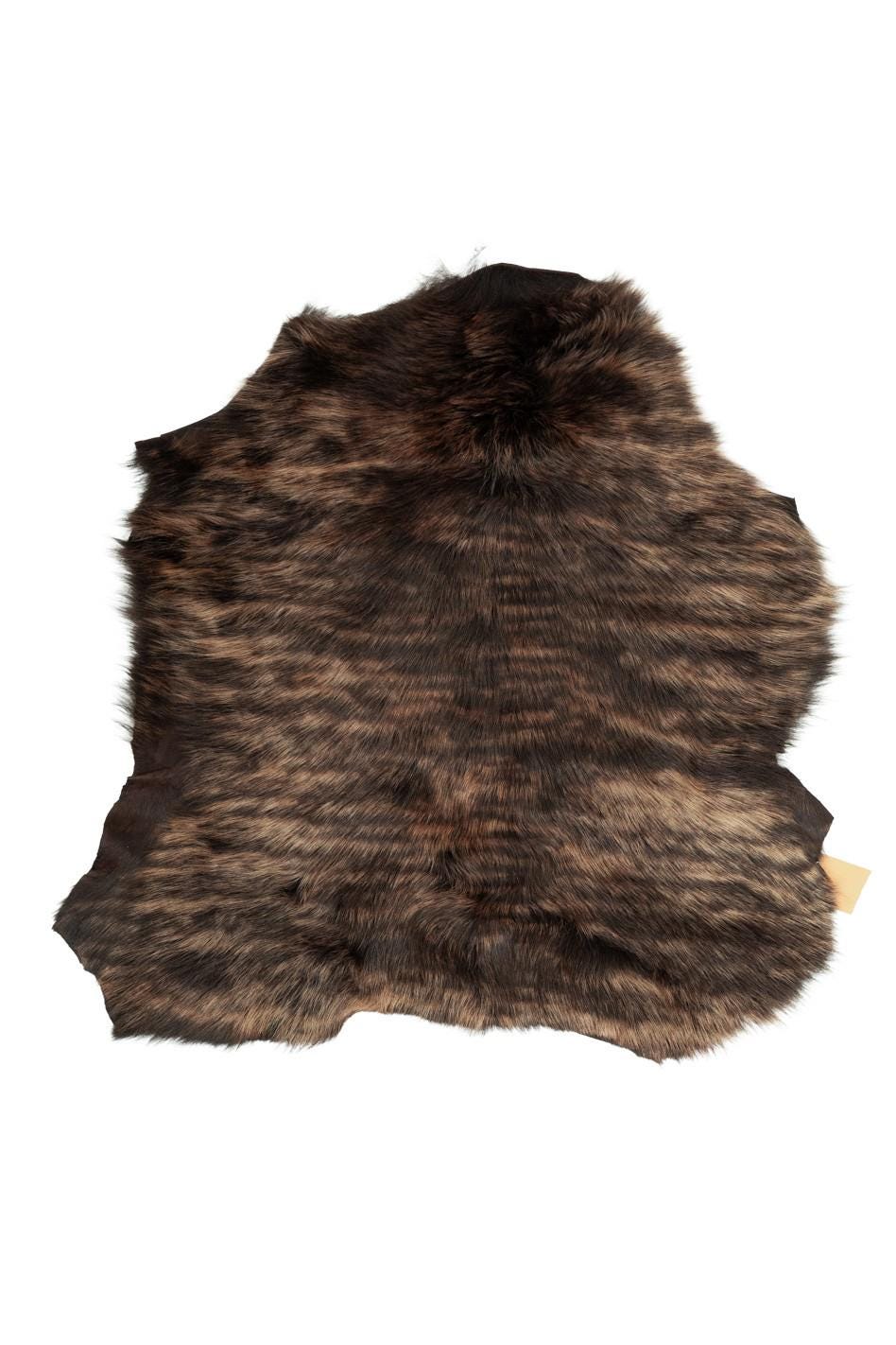 Brown wool-on sheepskin - shearling hairy sheepskin, soft leather - straight long hair, back in dark brown leather skin B19629-MNT