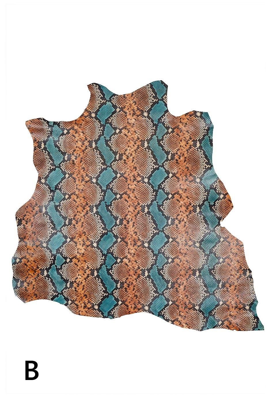 MULTICOLOR PYTHON printed leather hide, reptile textured goatskin, snake pattern on semi glossy soft hide B19730-ST La Garzarara
