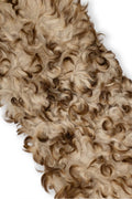 Brown/cream WOOL on leather - SHEARLING hairy sheepskin, curly hair , soft material for boots and garments B19639-MNT La Garzarara