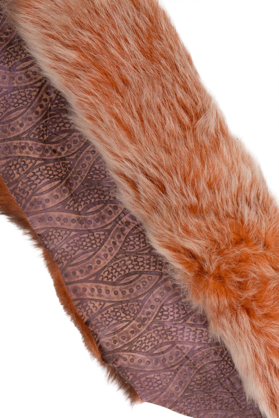 Orange DOUBLE FACE shearling, plush hairy sheepskin, back skin in brown glitter printed leather B19648-MNT La Garzarara