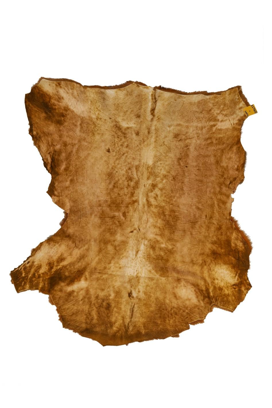 Tan brown SHEARLING hairy sheepskin, straight hair with back skin in brown suede - natural WOOL leather B19637-MNT La Garzarara