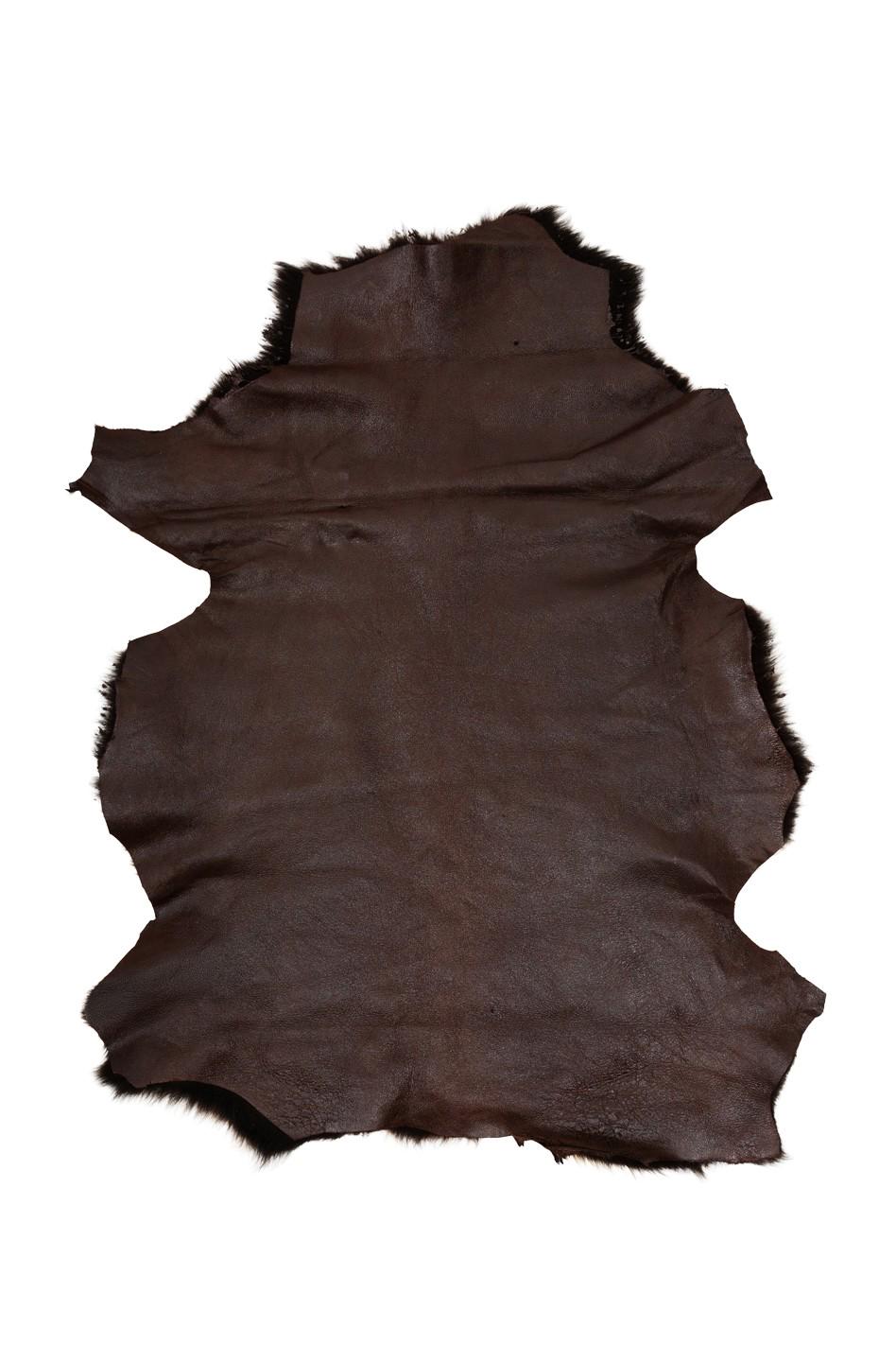 Dark brown natural WOOL leather skin, double face SHEARLING with back skin in dark brown glossy leather B19628-MNT La Garzarara