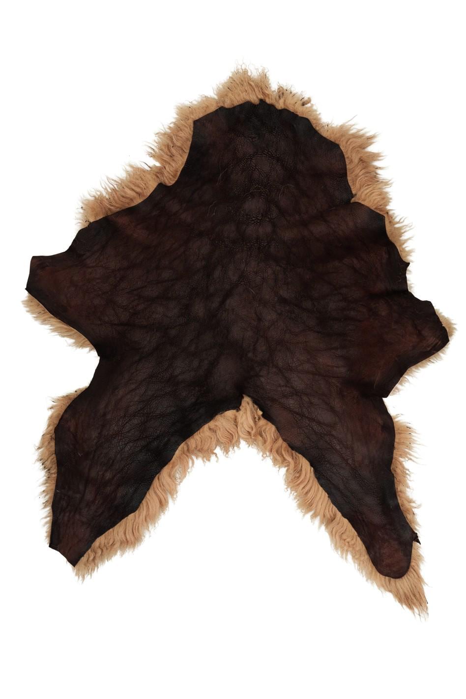 Reddish-brown CURLY HAIR sheepskin - shearling leather skin, soft wool material - back in brown wrinkled leather B19639-MNT La Garzarara