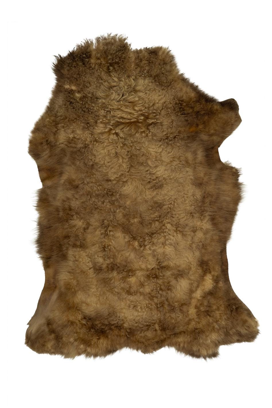 Brown shaded natural WOOL leather - SHEARLING hairy sheepskin, straight hair , fluffy material for boots /garments B19642-MNT La Garzarara