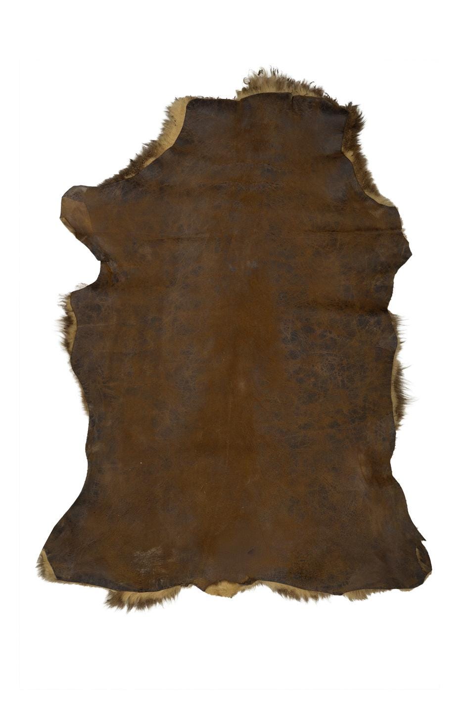 Brown shaded natural WOOL leather - SHEARLING hairy sheepskin, straight hair , fluffy material for boots /garments B19642-MNT La Garzarara