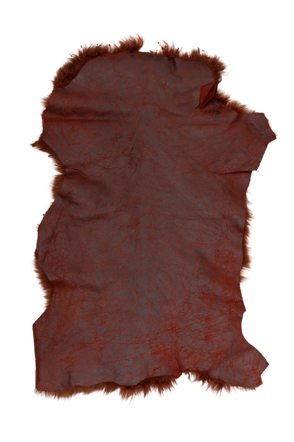 Reddish brown natural WOOL leather skin, double face SHEARLING with back skin in brick red distressed leather B19646-MNT La Garzarara