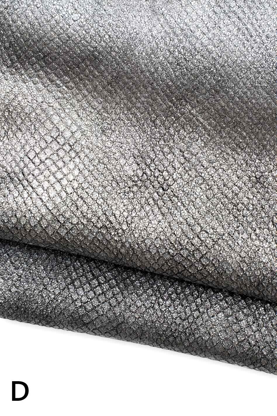 METALLIC REPTILE printed leather skins, python pattern on crackle textured goatskins, in different tones B19621-MT(st) La Garzarara