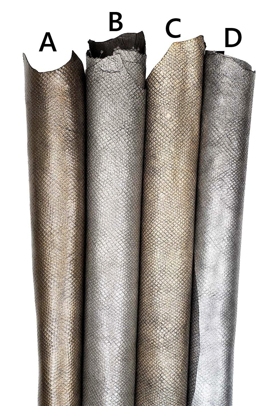 METALLIC REPTILE printed leather skins, python pattern on crackle textured goatskins, in different tones B19621-MT(st) La Garzarara