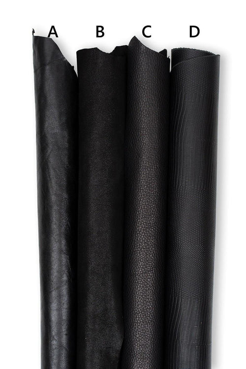 BLACK LEATHER skins in different finishings - smooth - glitter metallic - tiny pebble grain - lizard print B19619-TB La Garzarara