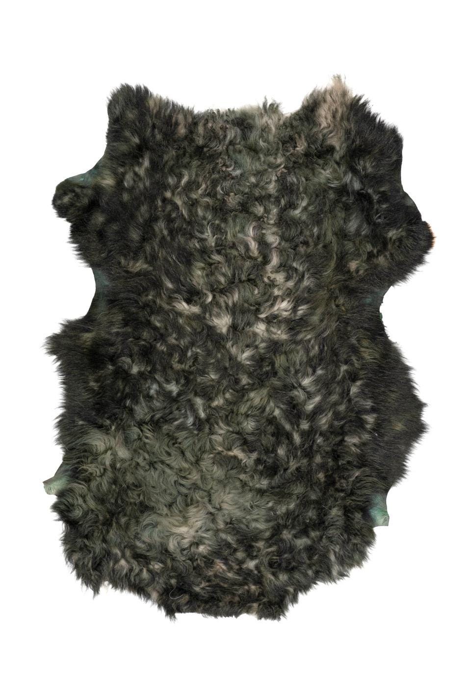 Black/grey SHEARLING leather skin, long curly hair on sheepskin, plush WOOL material - back in green suede leather B19647-MNT La Garzarara