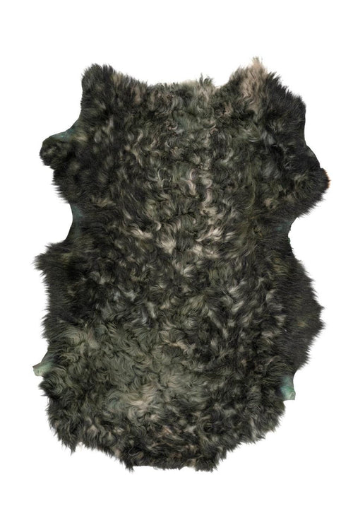 Black/grey SHEARLING leather skin, long curly hair on sheepskin, plush WOOL material - back in green suede leather B19647-MNT La Garzarara