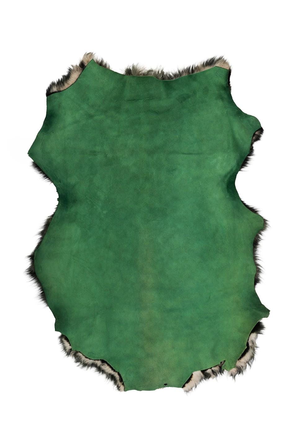 Black/grey SHEARLING leather skin, long curly hair on sheepskin, plush WOOL material - back in green suede leather B19647-MNT La Garzarara