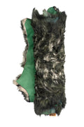 Black/grey SHEARLING leather skin, long curly hair on sheepskin, plush WOOL material - back in green suede leather B19647-MNT La Garzarara