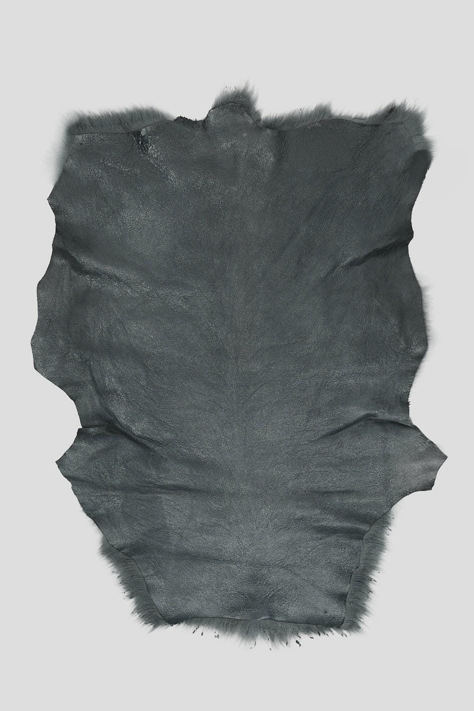 Grey DOUBLE FACE natural wool leather - back in grey crackled glossy leather - shearling hairy sheepskin B19631-MNT La Garzarara