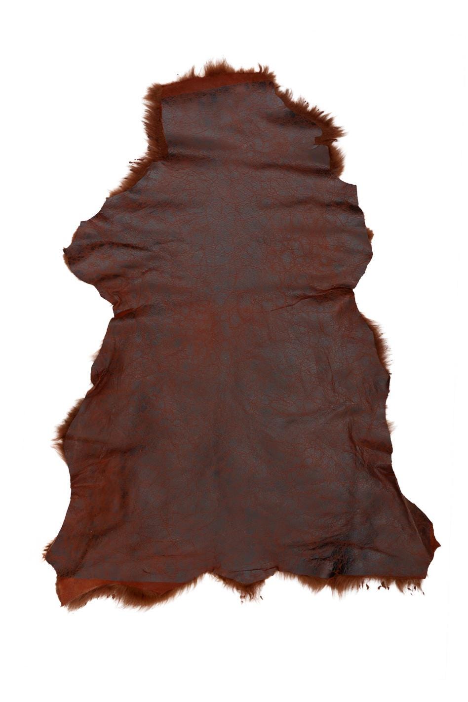 Reddish brown SHEARLING leather skin, long hair on sheepskin, plush WOOL material - back in crackled vintage leather B19635-MNT La Garzarara