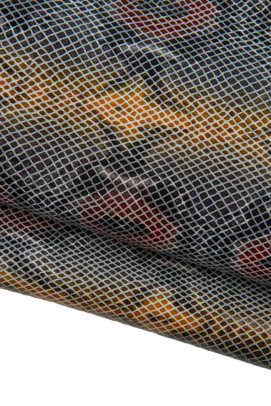 PYTHON textured leather hide, glossy REPTILE printed cowhide, python pattern on calfskin - dark colors B19444-ST La Garzarara