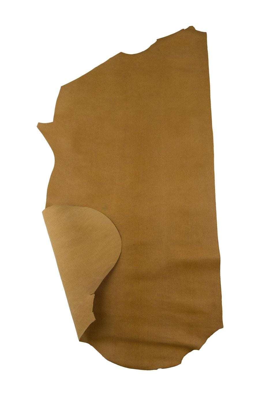 LIZARD printed leather skin, beige - ochre yellow REPTILE embossed goatskin, semi glossy soft cowhide for bags B19337-ST La Garzarara