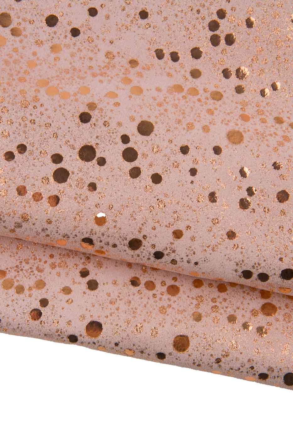 Pink POLKA DOTS textured suede leather hide, metallic textured split cowhide, sparkle soft calfskin for hobbyists B19431-MT(st) La Garzarara