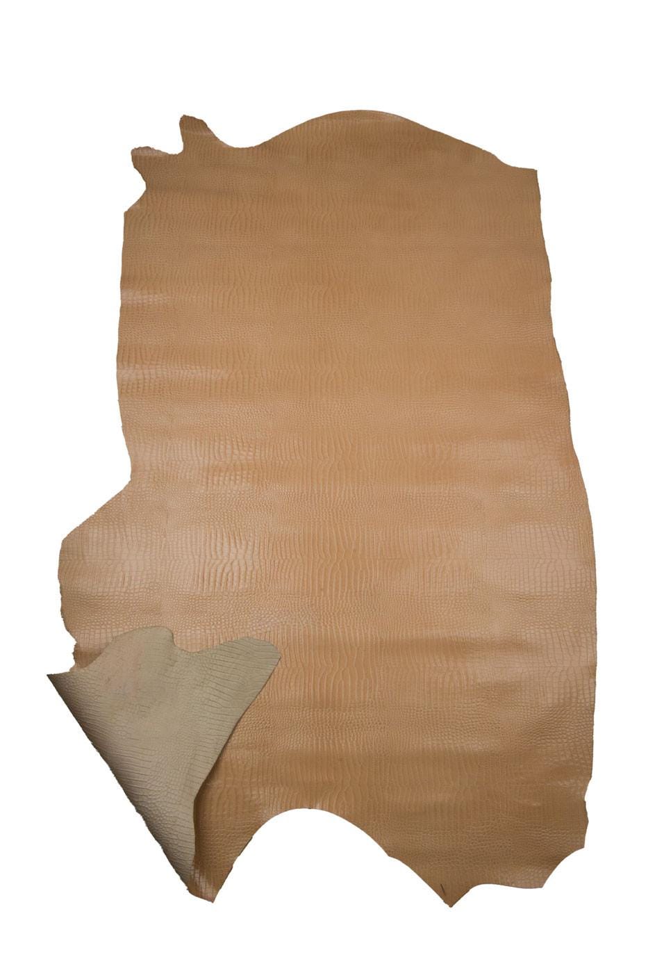 Beige EMBOSSED CROCODILE leather hide, semi glossy reptile - alligator printed cowhide, classic elegant calfskin B19313-ST La Garzarara