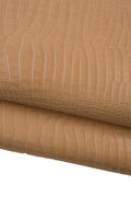 Beige EMBOSSED CROCODILE leather hide, semi glossy reptile - alligator printed cowhide, classic elegant calfskin B19313-ST La Garzarara