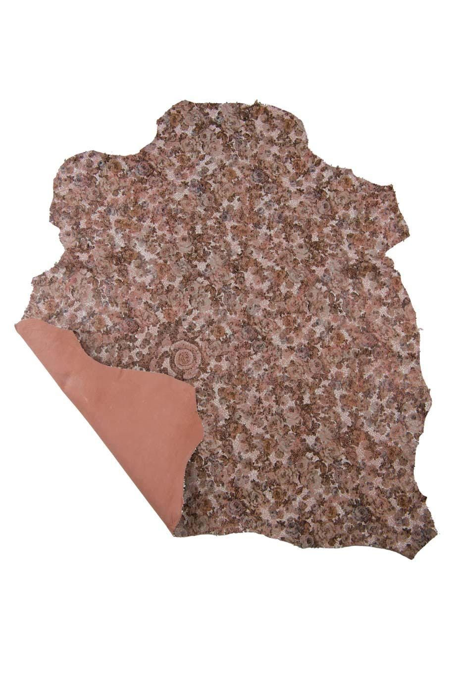 FLORAL textured goatskin, pink CRACKLE printed leather skin with flower pattern, glossy soft material for hobbyists B19392-ST LaGarzarara