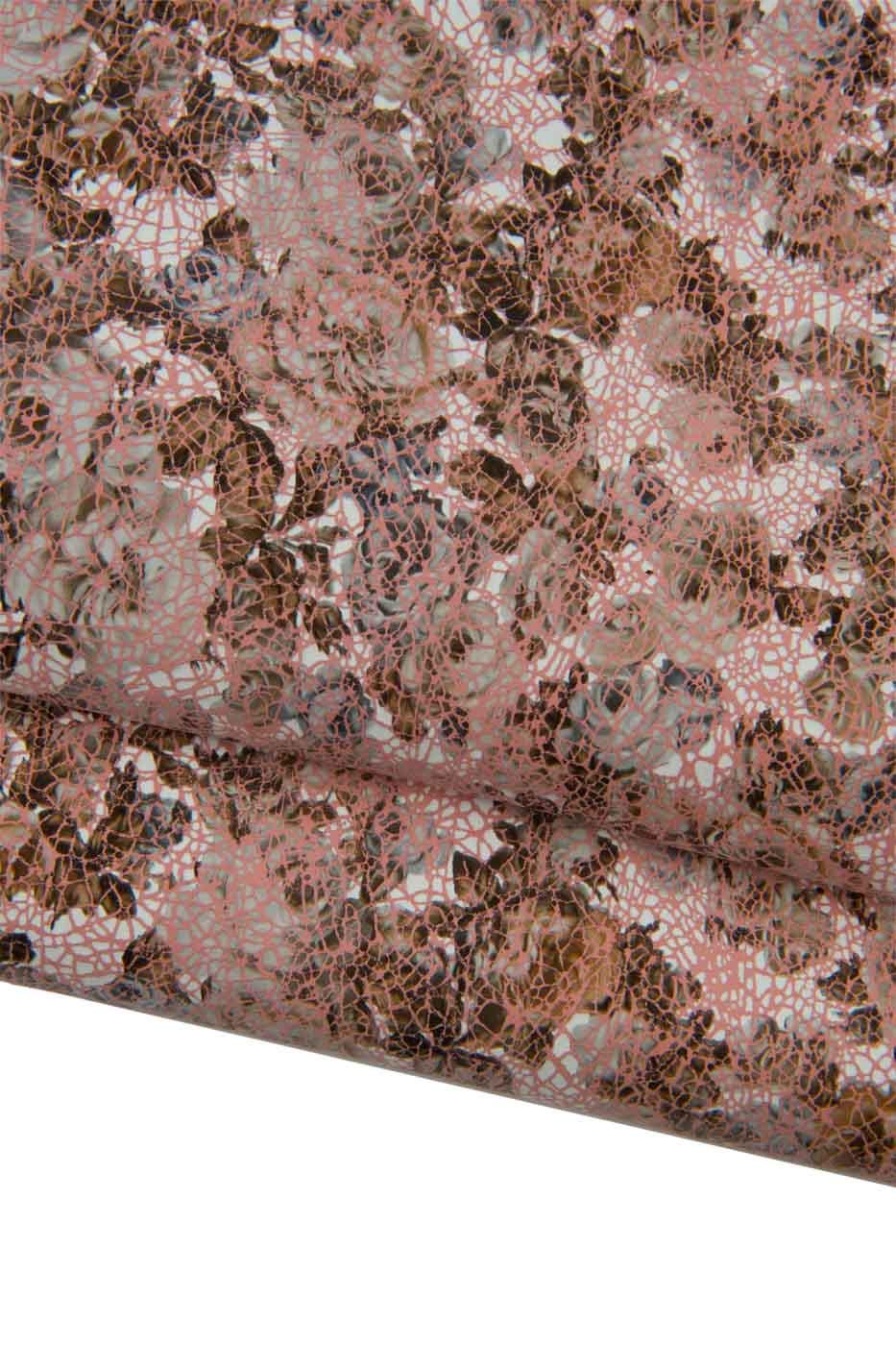 Pink FLOWER textured leather skin, CRACKLE printed goatskin with flower pattern, soft bright material for diy projects B19467-ST LaGarzarara