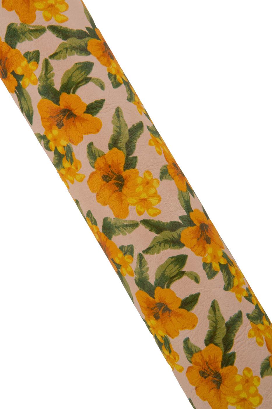 FLORAL textured leather skin, yellow - green flower pattern on beige SOFT goatskin B19414-ST La Garzarara