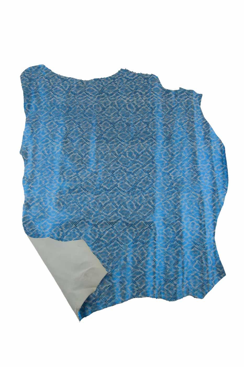 Electric blue metallic REPTILE textured leather skin, SPARKLE python snakeskin, glossy elegant printed material B19486-MT(st) La Garzarara
