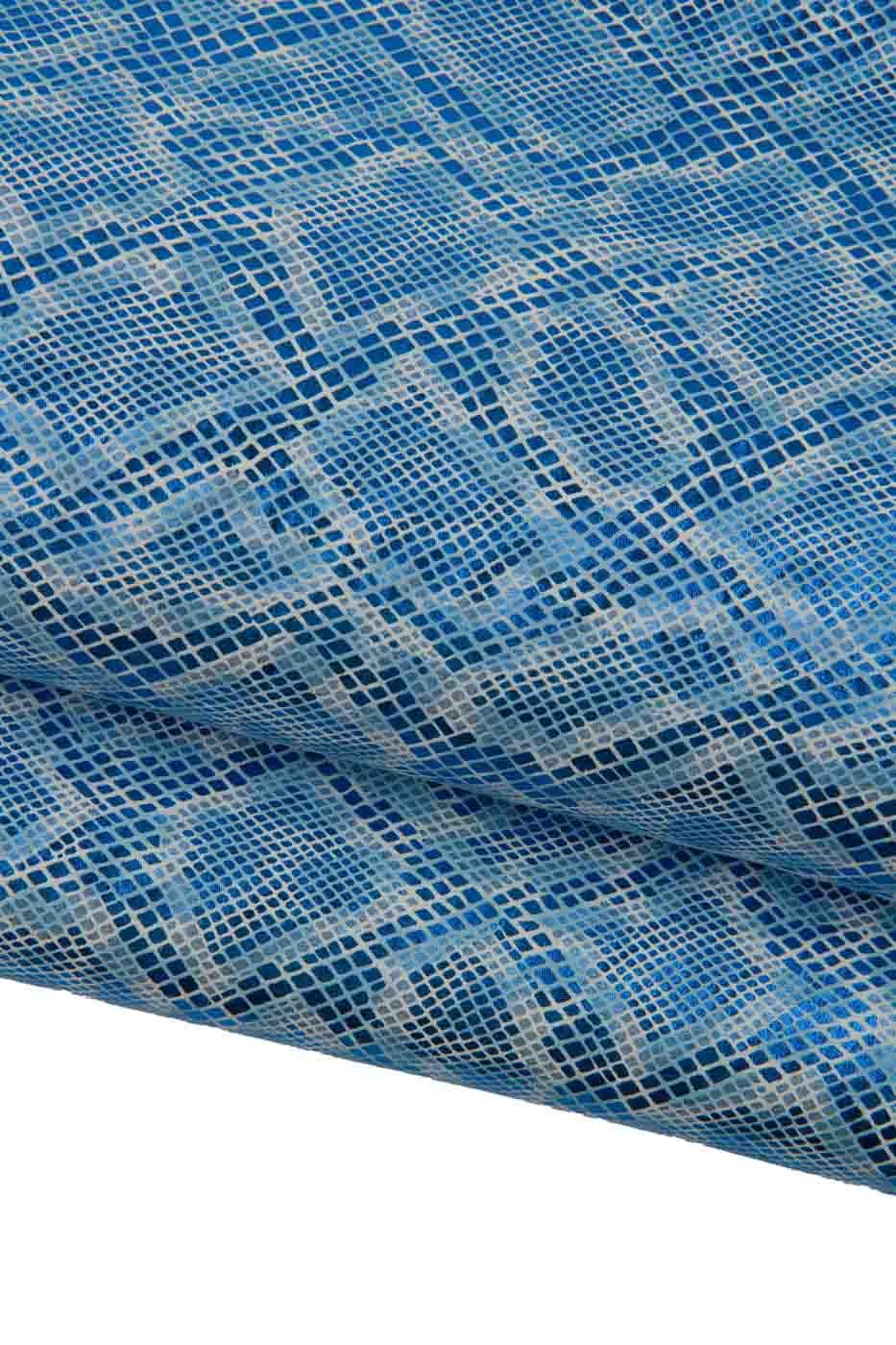 Electric blue metallic REPTILE textured leather skin, SPARKLE python snakeskin, glossy elegant printed material B19486-MT(st) La Garzarara