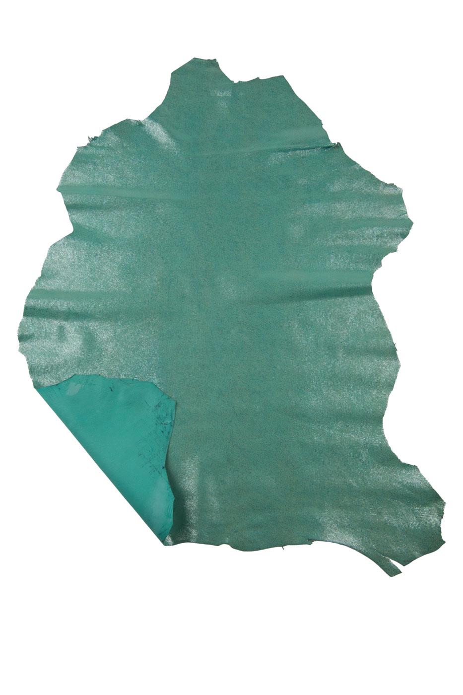 Bundle of 4 aquamarine metallic leather skins, REPTILE printed SUEDE goatskins, sparkle textured hides for hobbyists B19398-MT(st)