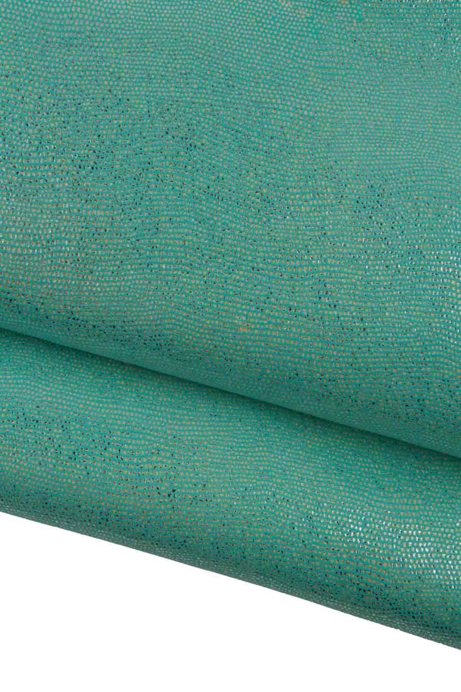 Bundle of 4 aquamarine metallic leather skins, REPTILE printed SUEDE goatskins, sparkle textured hides for hobbyists B19398-MT(st)