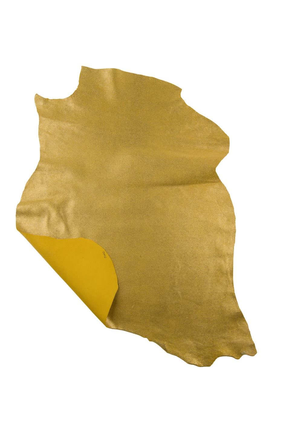 Gold METALLIC leather skin, HONEYCOMB printed goatskin, geometrical textured glittered hide for hobbyists B19476-MT La Garzarara