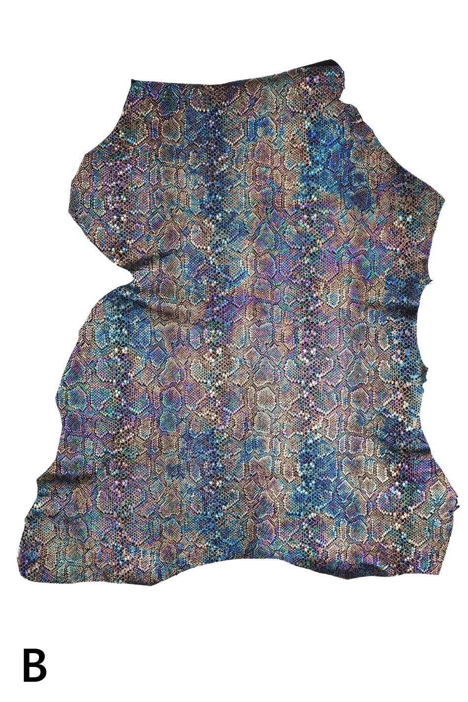 Holographic MULTICOLOR leather skins, METALLIC textured goatskins - leopard, reptile, abstract textured hides B19732-MT(st) La Garzarara