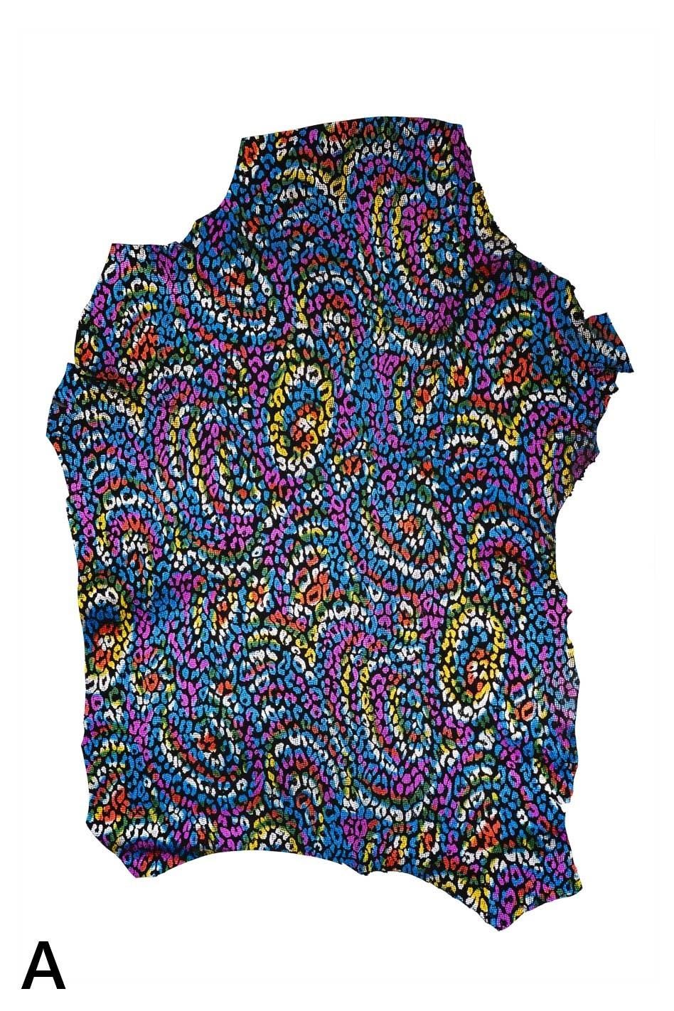 Holographic MULTICOLOR leather skins, METALLIC textured goatskins - leopard, reptile, abstract textured hides B19732-MT(st) La Garzarara