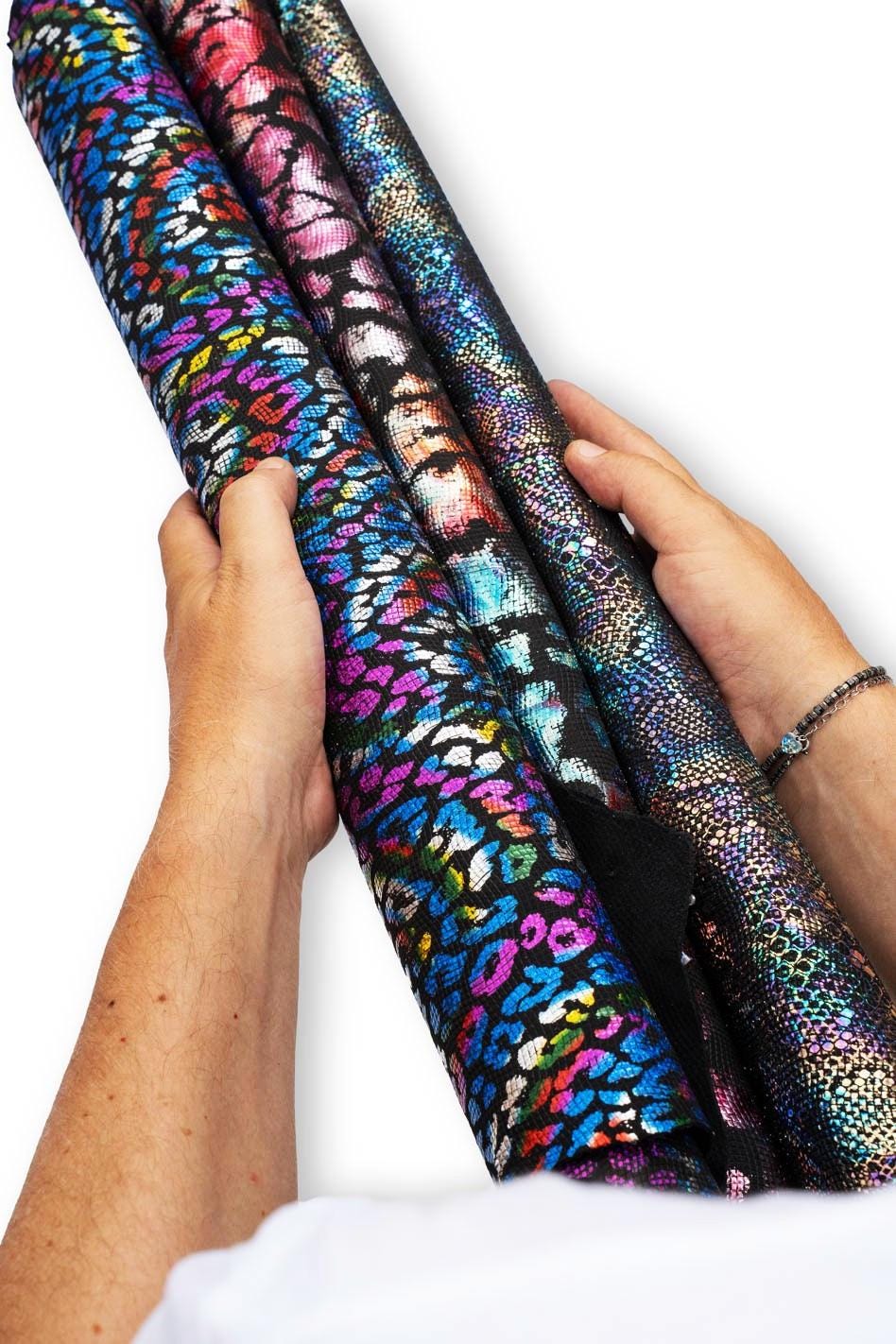 Holographic MULTICOLOR leather skins, METALLIC textured goatskins - leopard, reptile, abstract textured hides B19732-MT(st) La Garzarara