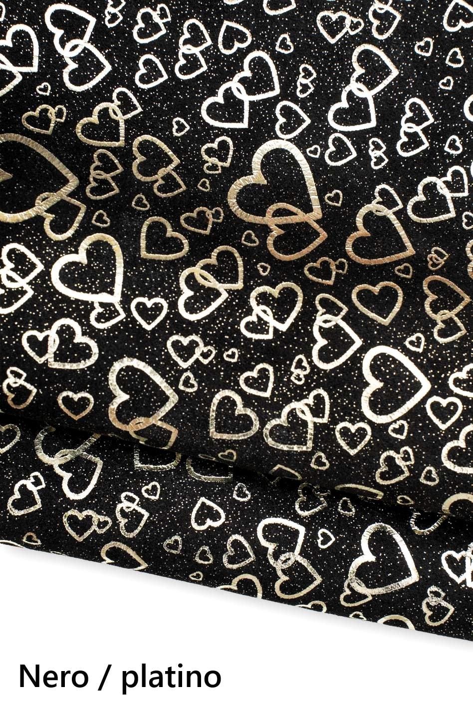 METALLIC HEART print on suede leather hide, soft bright textured split cowhide, ideal for diy projects B19442-MT(st) La Garzarara