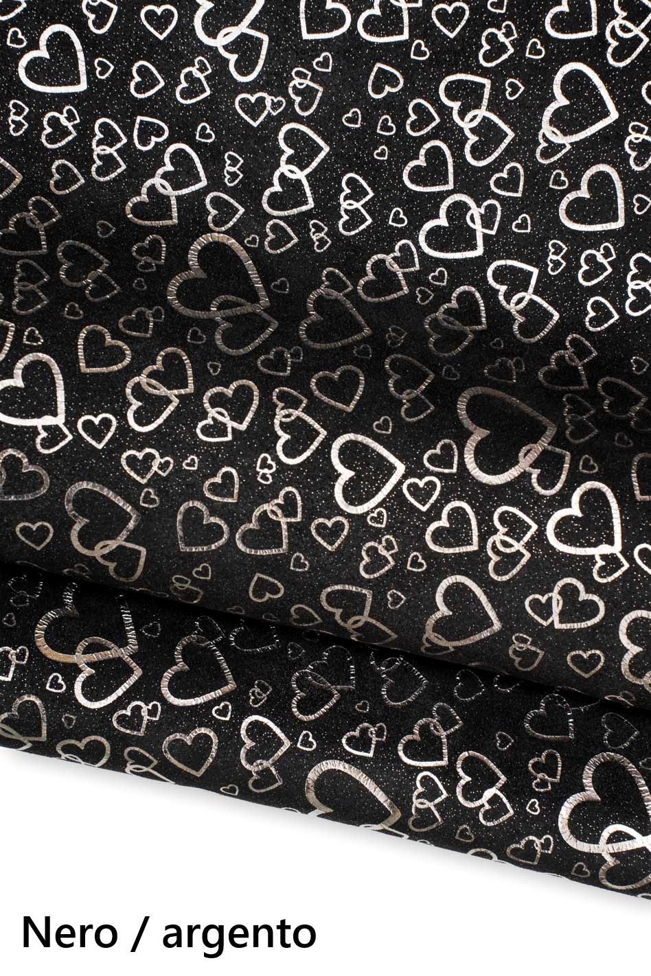 METALLIC HEART print on suede leather hide, soft bright textured split cowhide, ideal for diy projects B19442-MT(st) La Garzarara