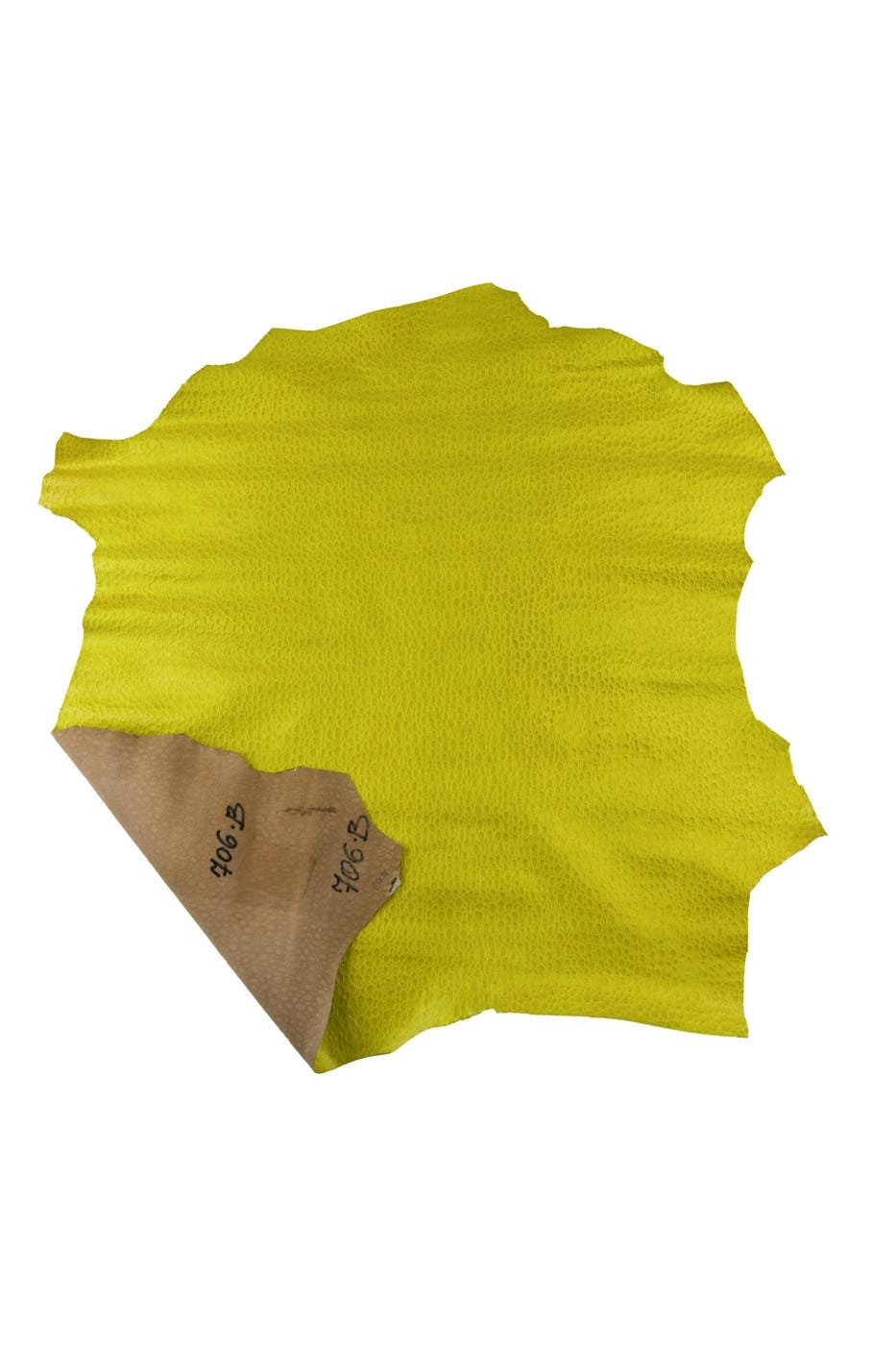 Yellow CROCODILE embossed leather skin, alligator printed PATENT goatskin, glossy soft material for crafters B19405-ST La Garzarara